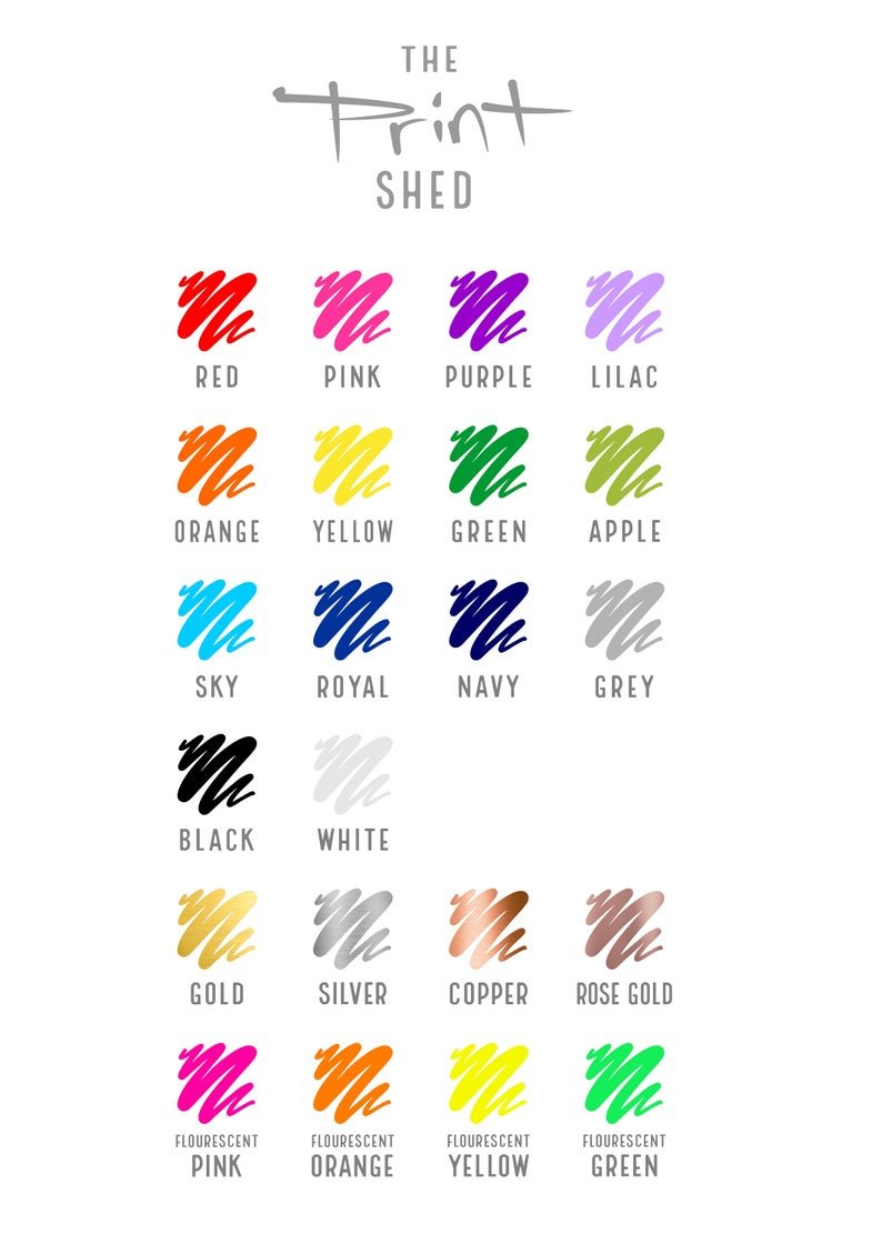 Printshed colour chart Print Shed Colour Chart